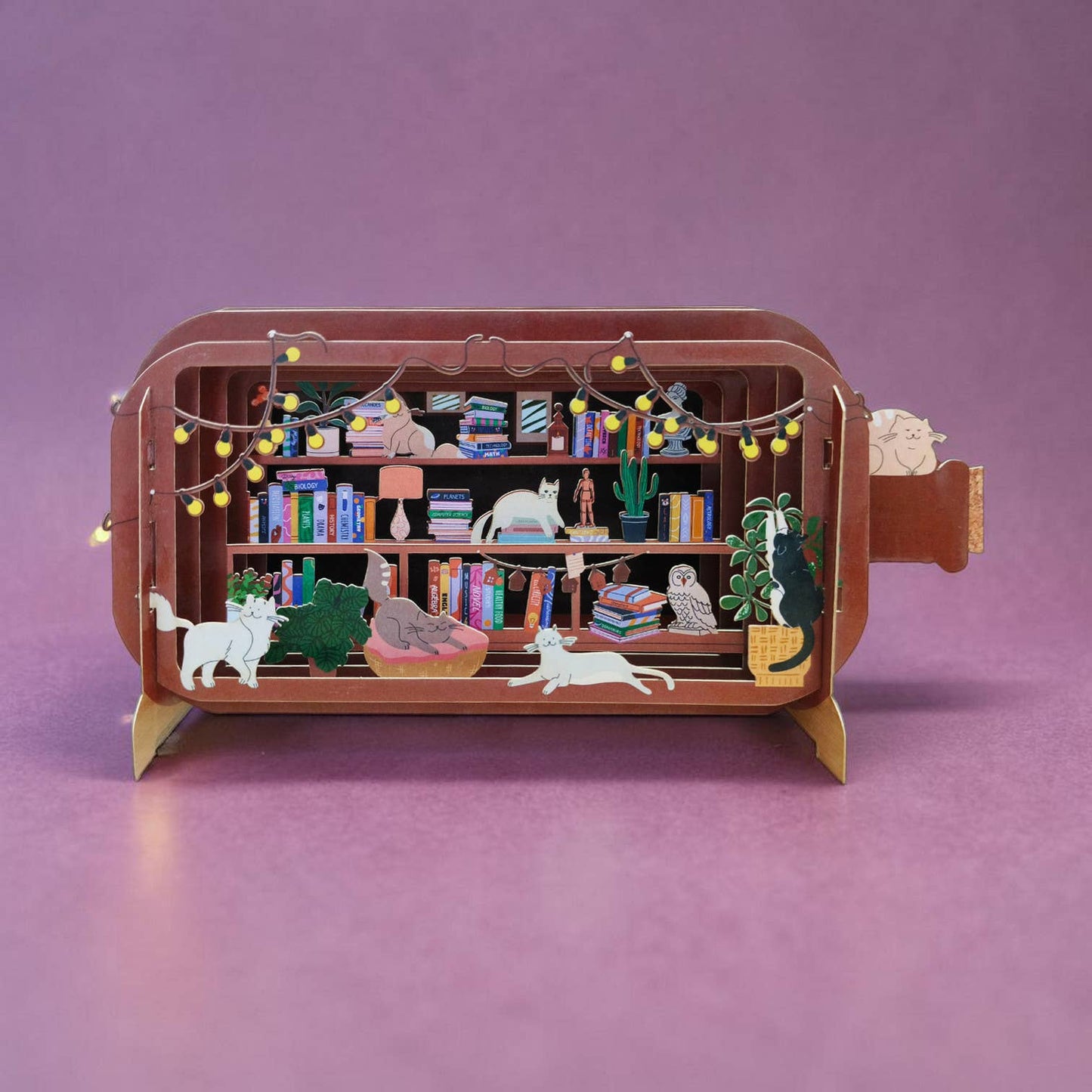 Cosy Cat Library 3D card