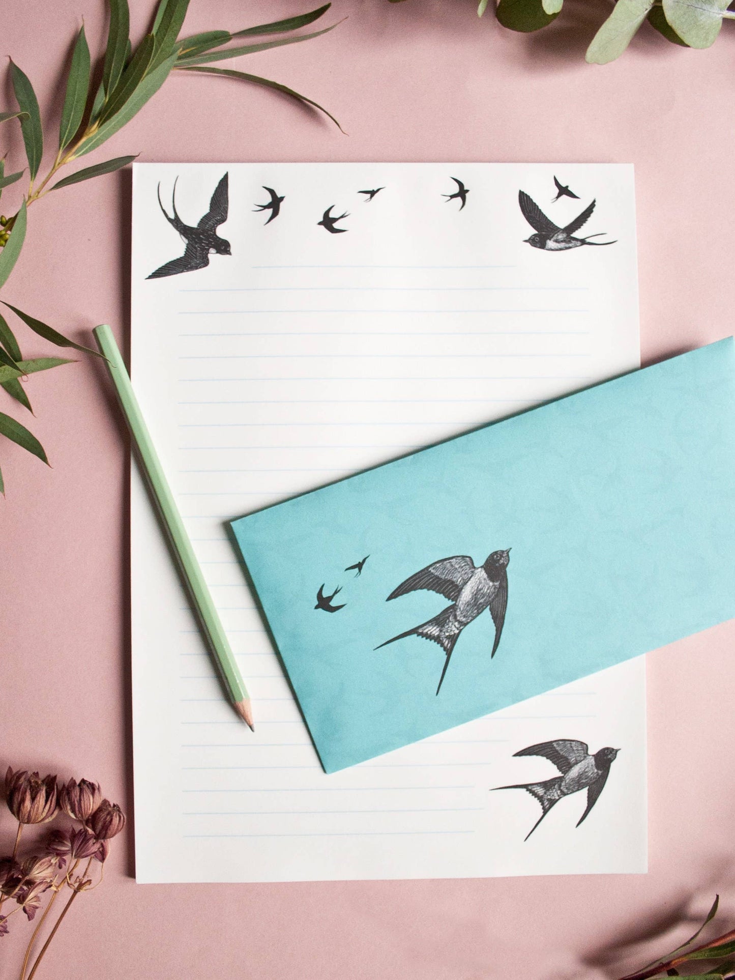 Stationery Set Swallows, A4 Notepad & 10 Envelopes