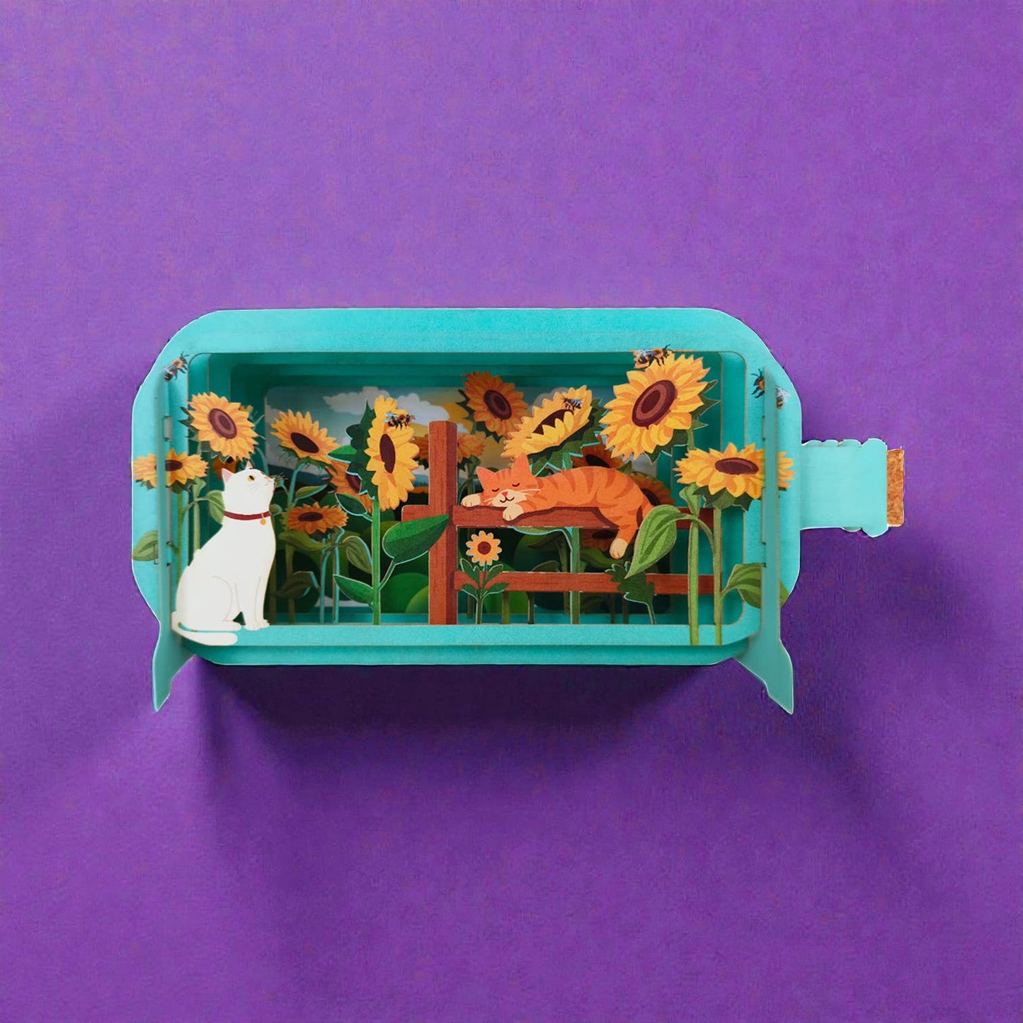 Sunflower Garden Cats Pop Up Greeting Card