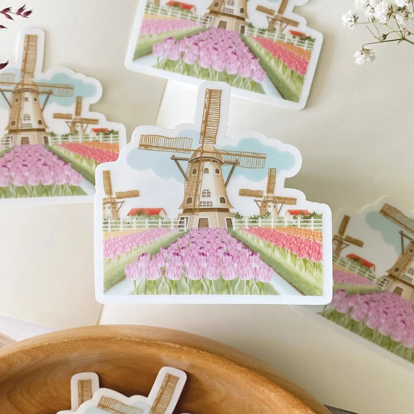 Windmill Tulips- Clear Vinyl Sticker