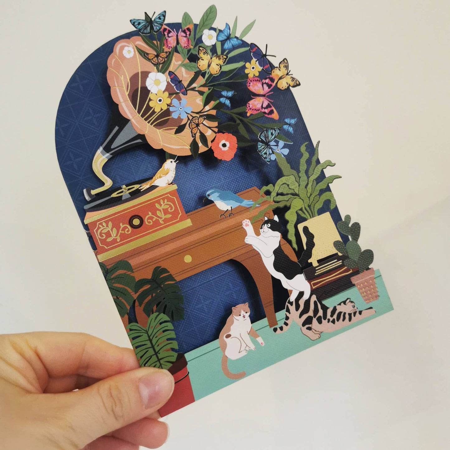 Cats and record player laser cut card