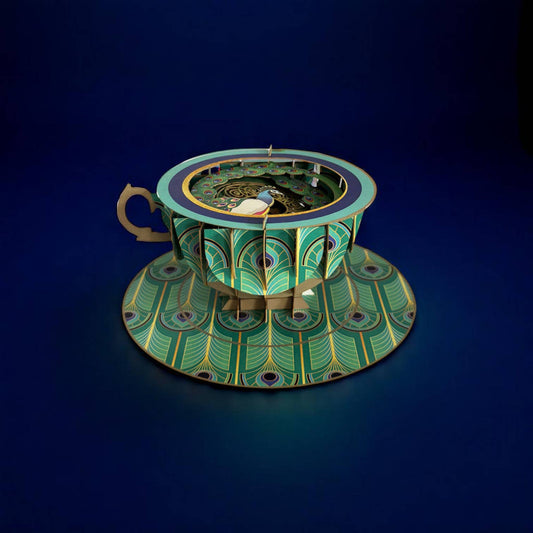 A cup of tea pop up card - Peacock