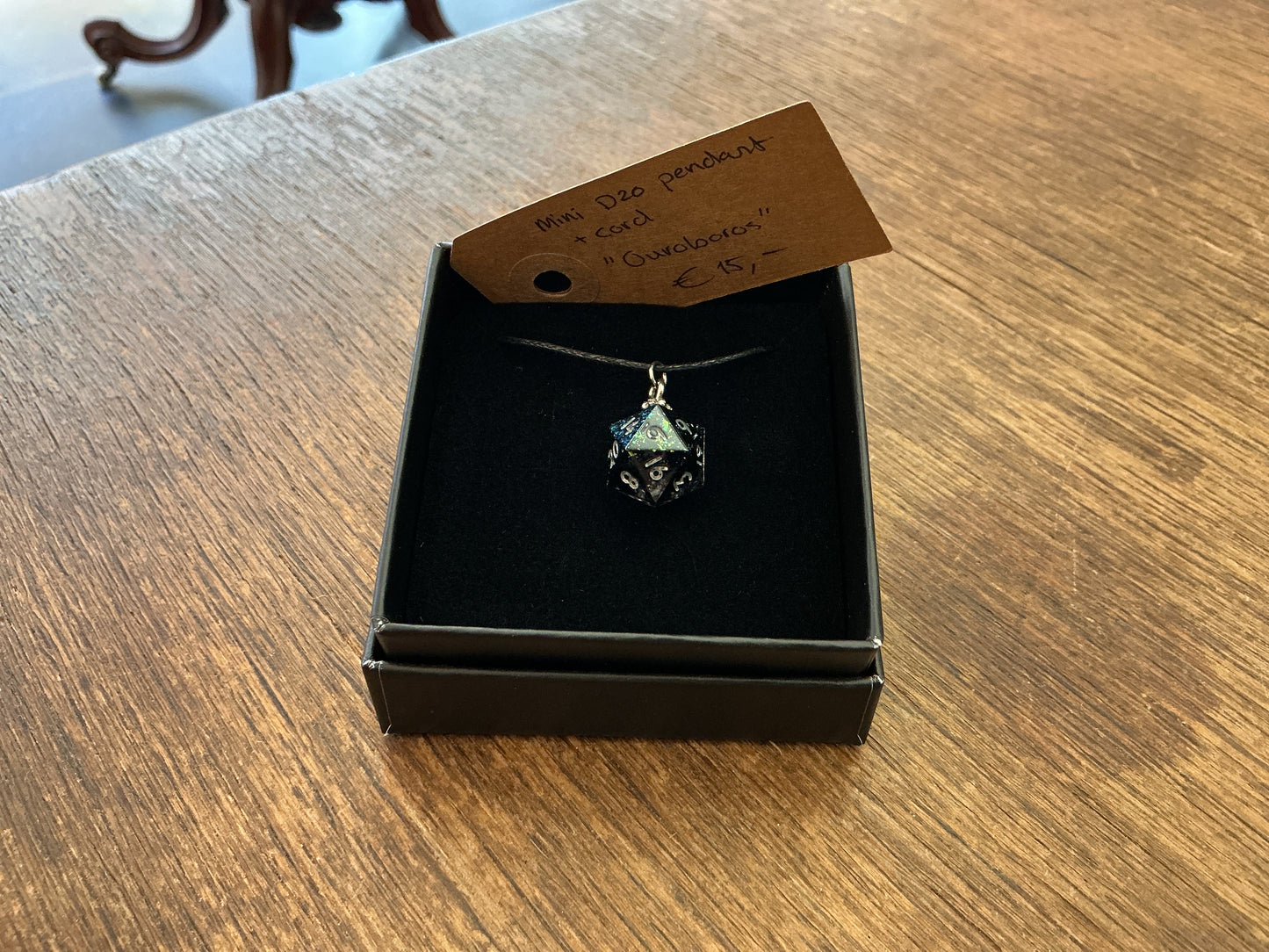 Mini D20 Pendant and Cord "Ouroboros"
