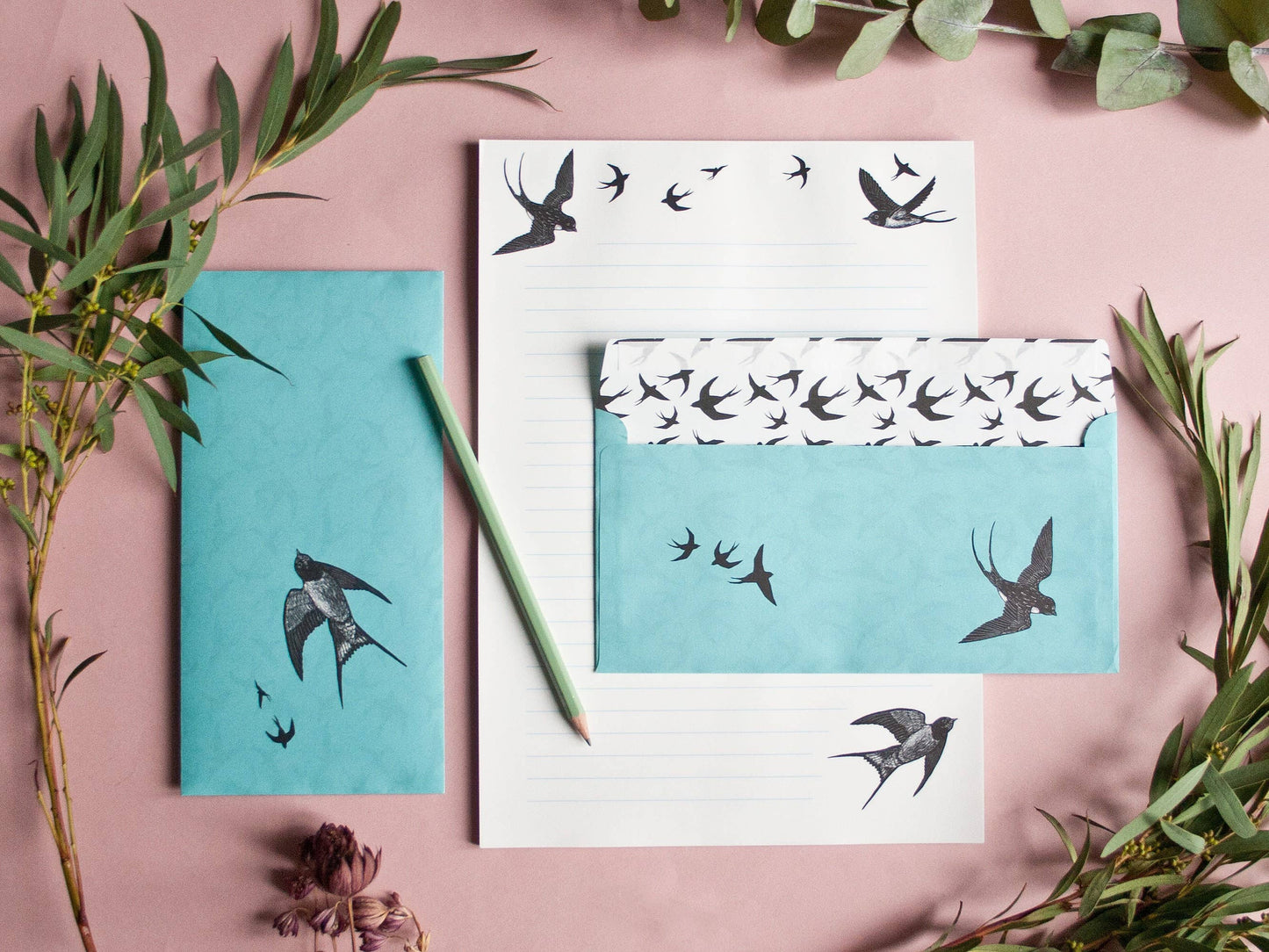 Stationery Set Swallows, A4 Notepad & 10 Envelopes