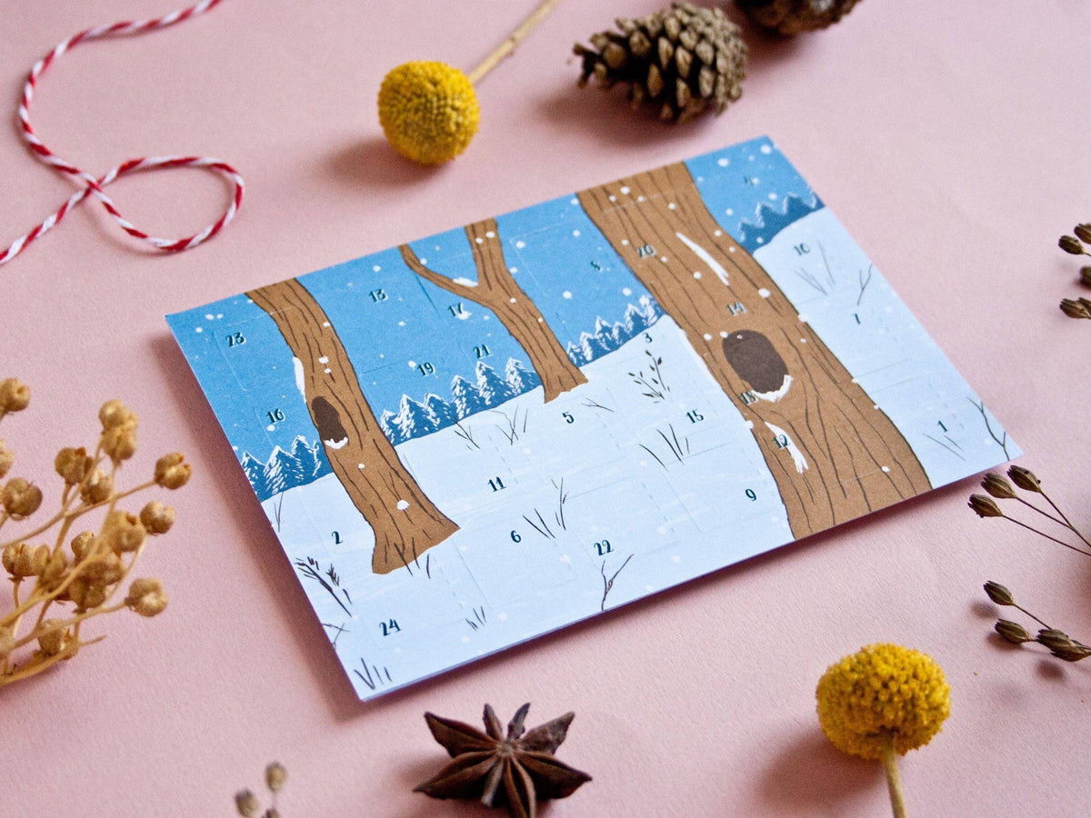 Advent calendar postcard winter forest