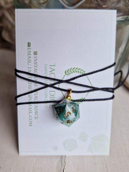 "Gilded Jade" Tiny D20 Pendant