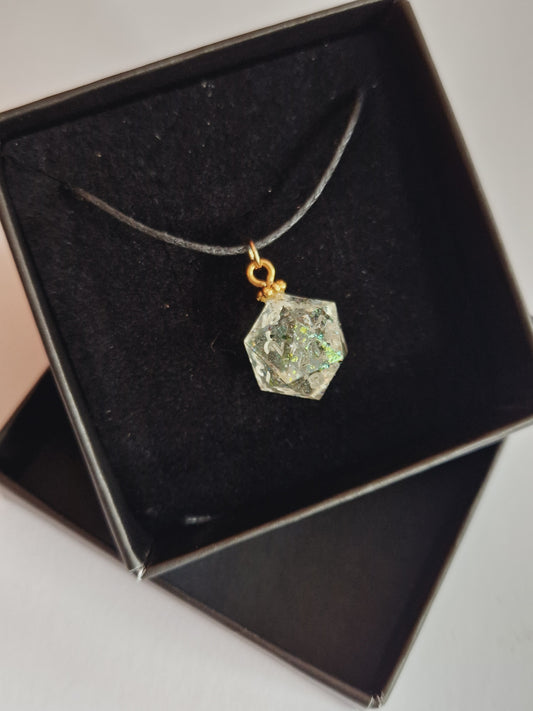 Mini D20 Pendant and cord "Babbling Brook"