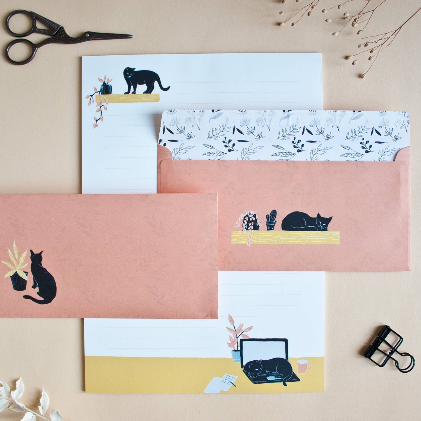 Stationery set cats, A4 notepad & 10 envelopes