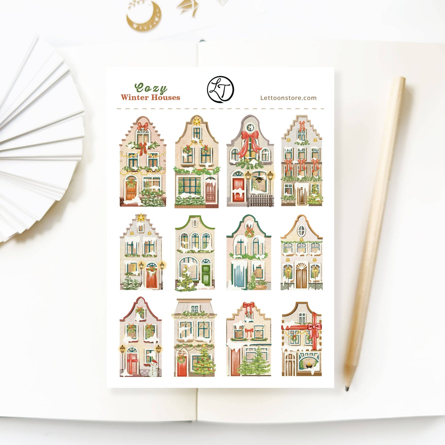 Winter Sticker Sheet - Cozy Winter Houses: Matte