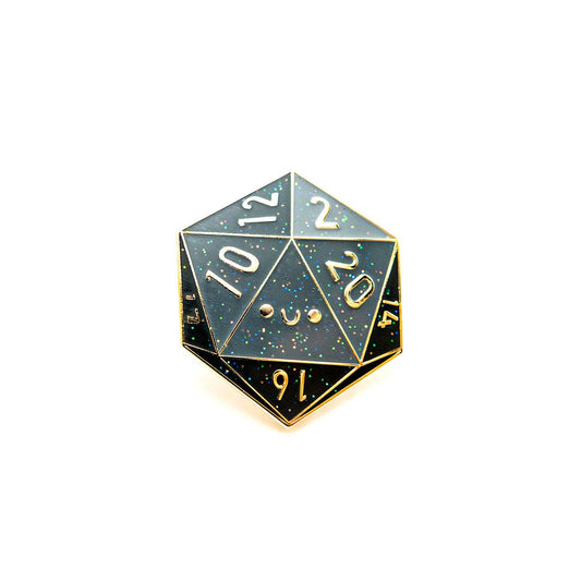 D20 Dice hard enamel pin: Black