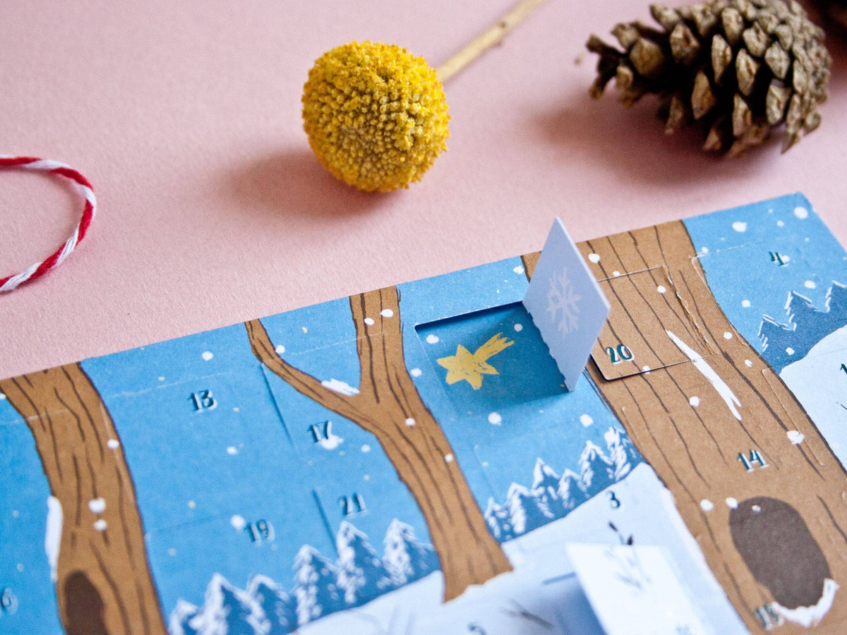 Advent calendar postcard winter forest