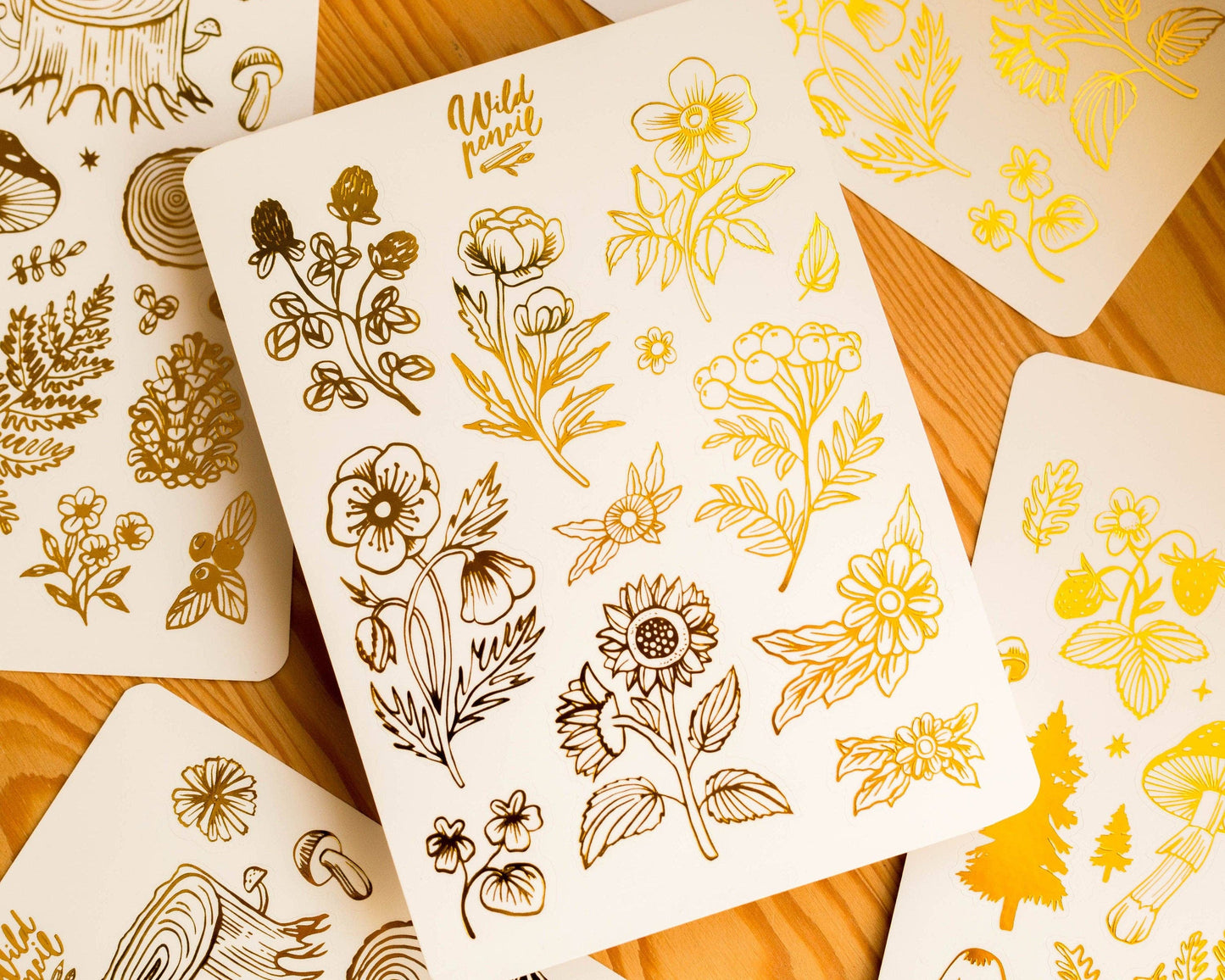 Foil Sticker Sheet — Golden flowers
