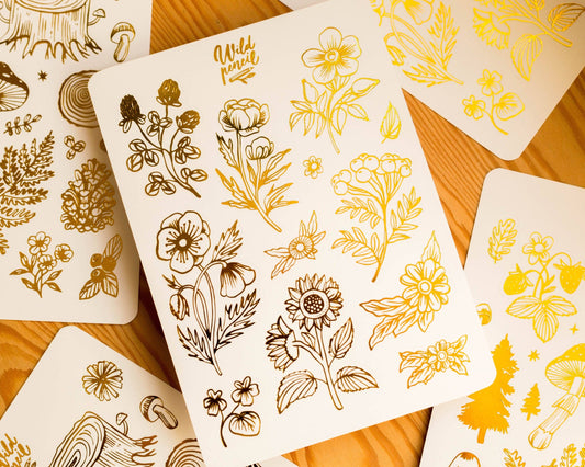 Foil Sticker Sheet — Golden flowers