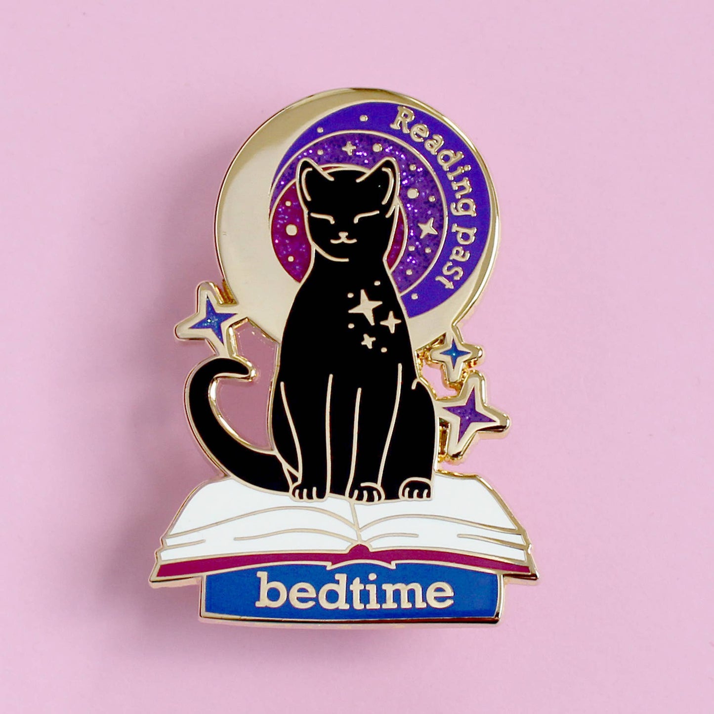 Reading Past Bedtime Cat Enamel Pin