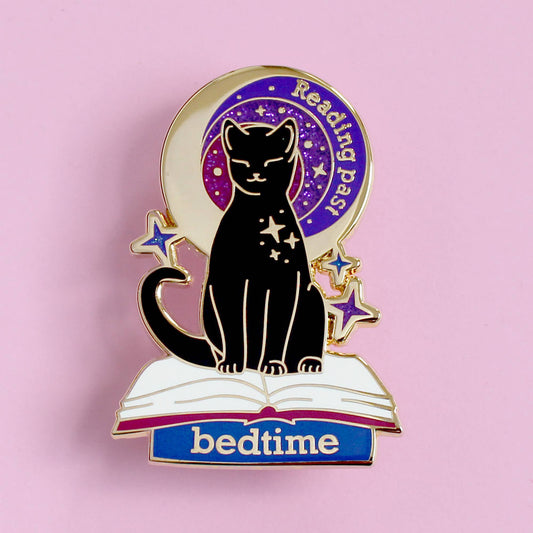 Reading Past Bedtime Cat Enamel Pin