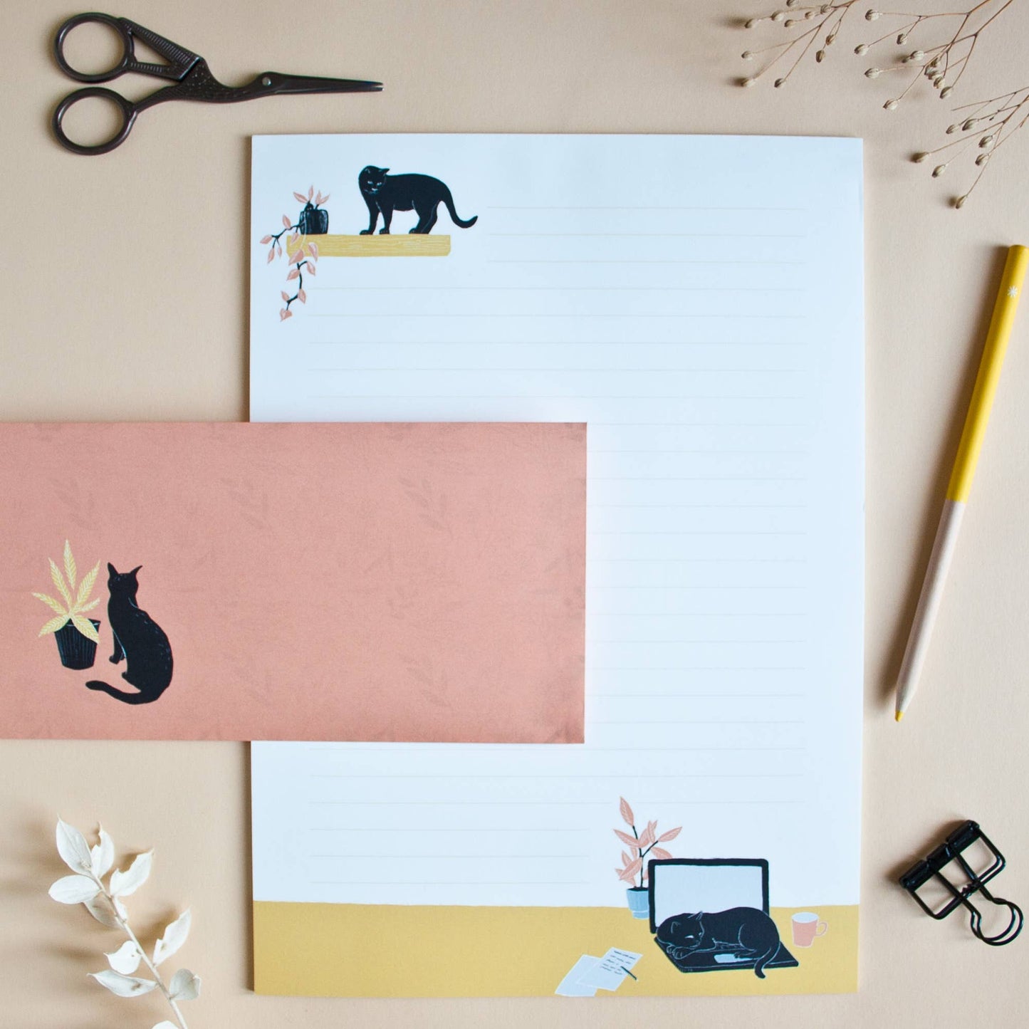 Stationery set cats, A4 notepad & 10 envelopes