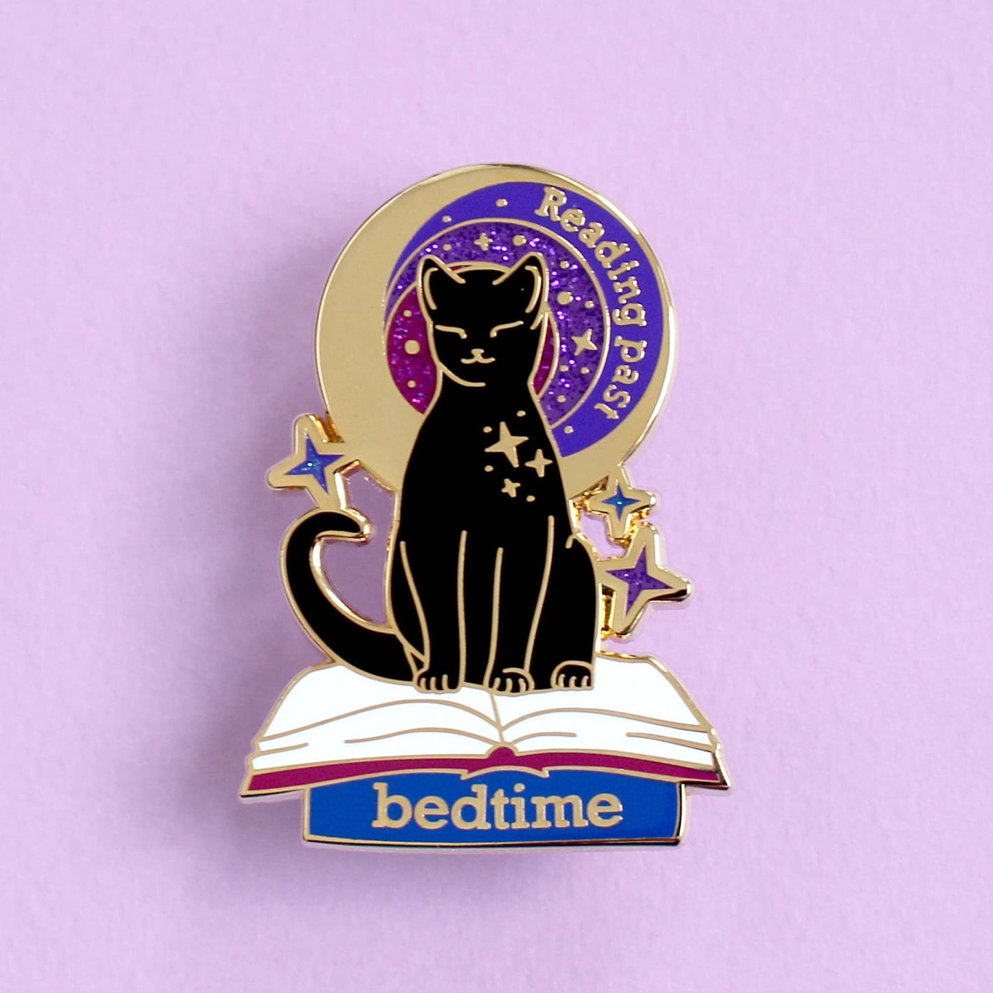 Reading Past Bedtime Cat Enamel Pin