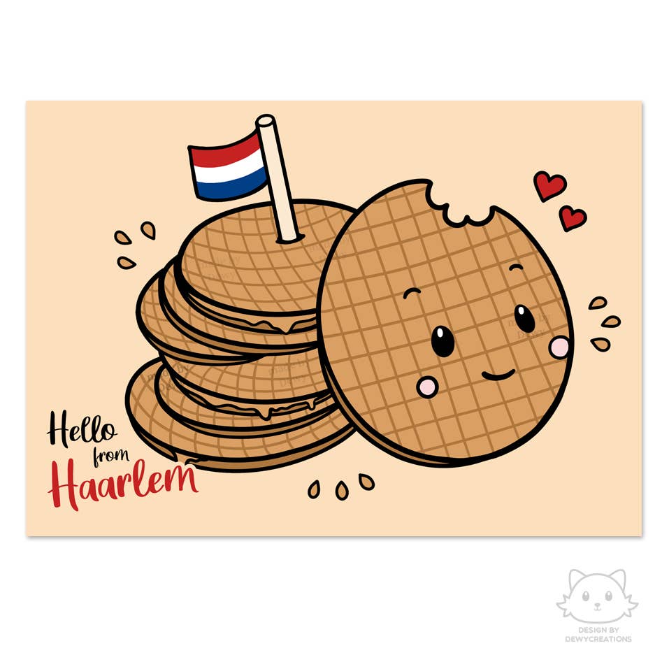 A6 postcard - Hello from Haarlem - Typical Dutch Waffle
