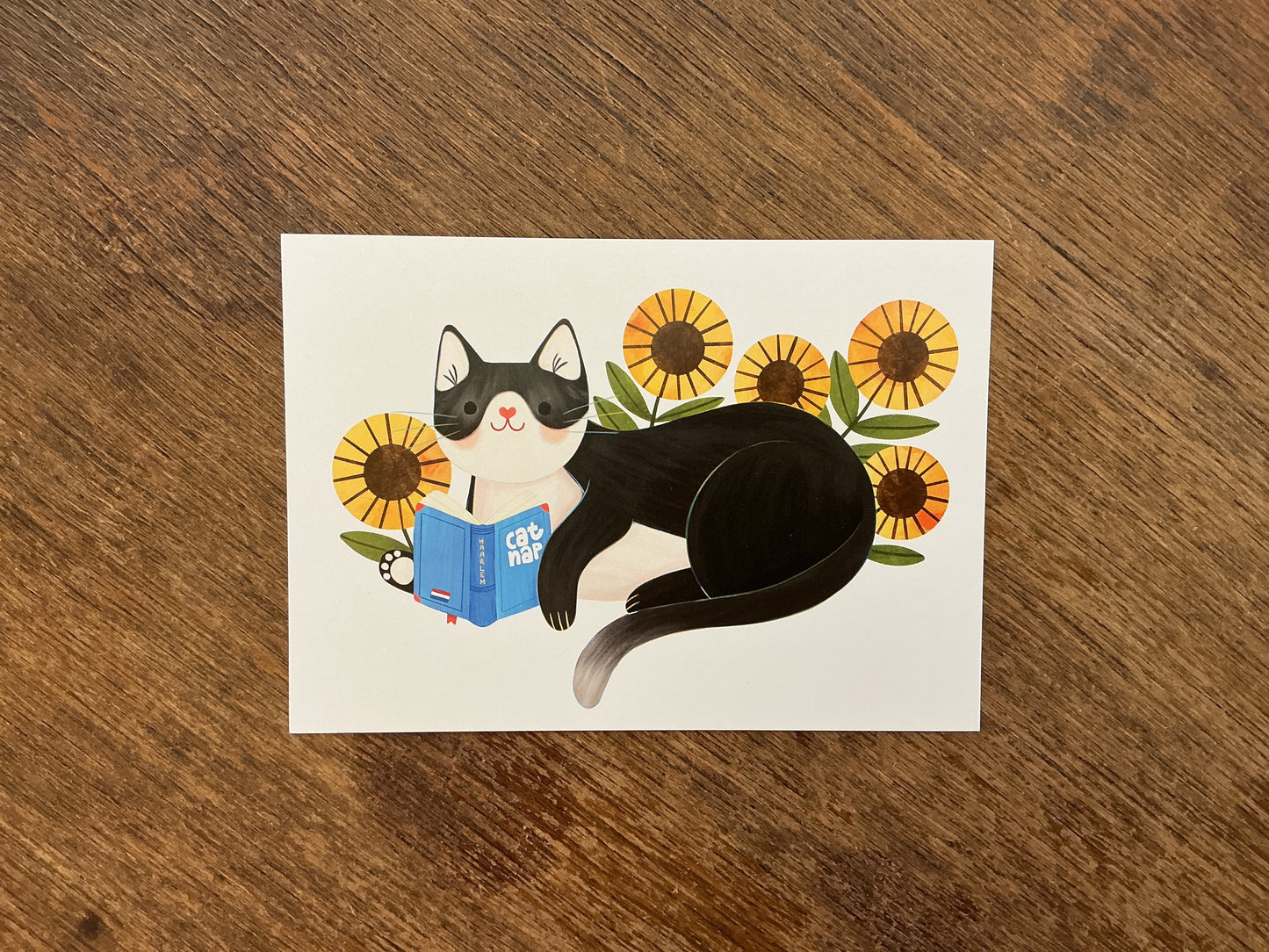 Cat Reading Postcard by Monia Designs