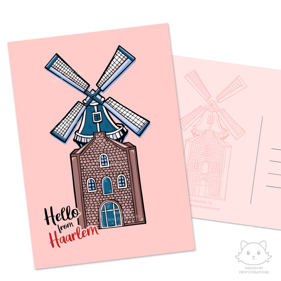 A6 postcard - Hello from Haarlem - Molen de Adriaan