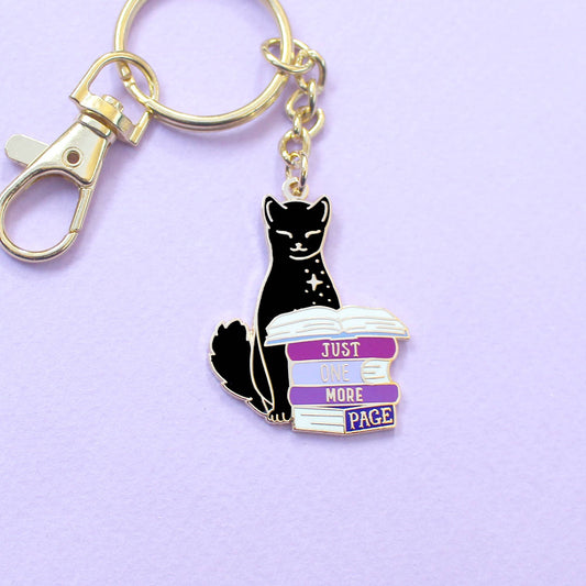 Just One More Page cat Key Chain