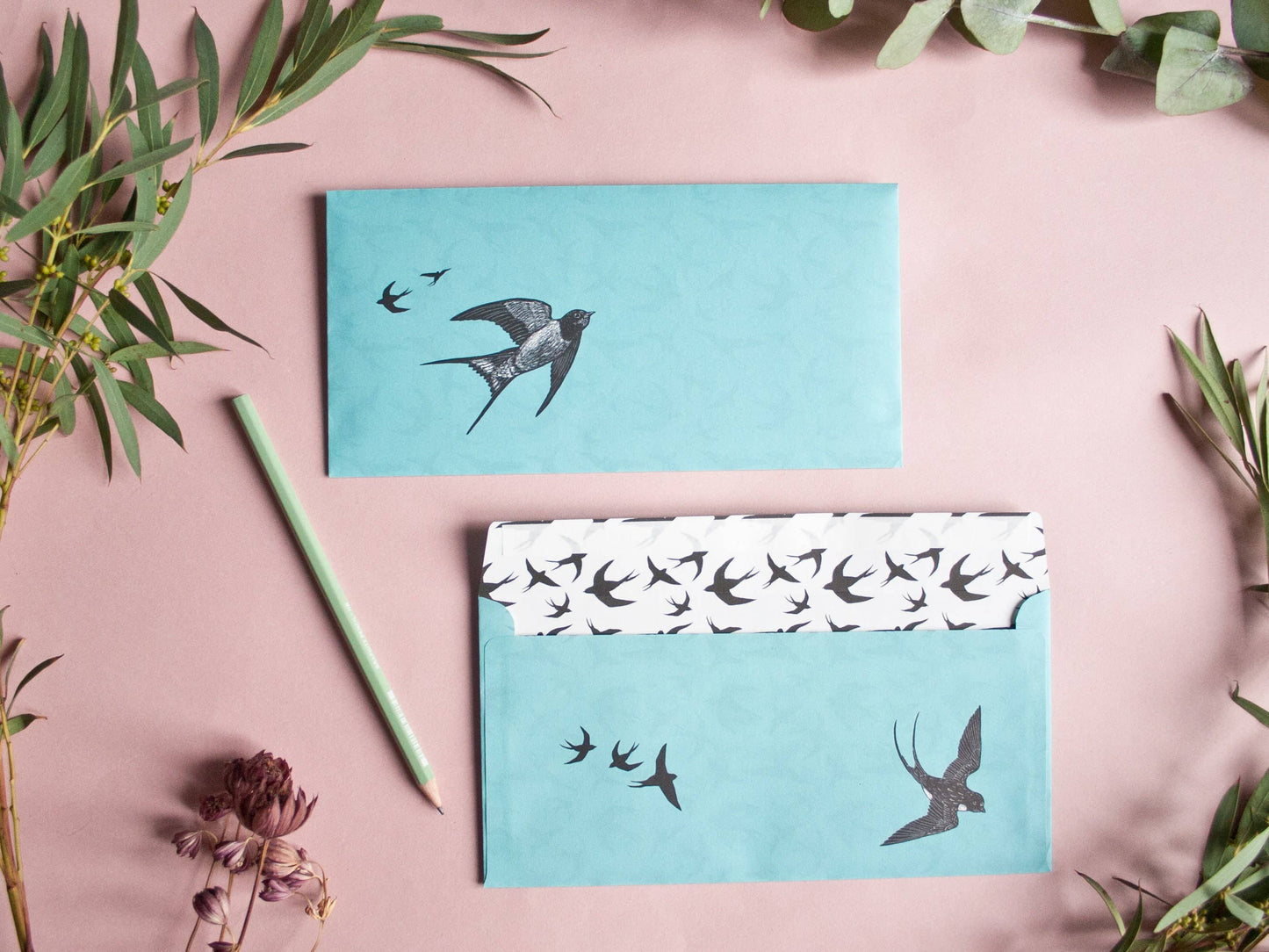 Stationery Set Swallows, A4 Notepad & 10 Envelopes