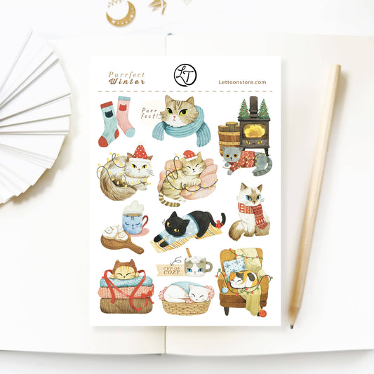 Winter Sticker Sheet - Purrfect Winter: Matte