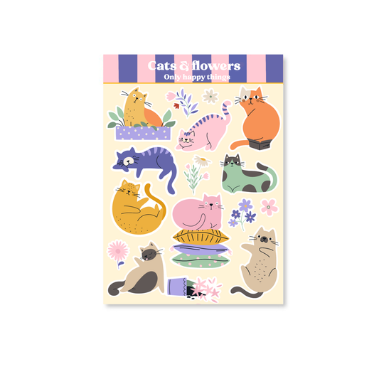 Stickersheet Cats & flowers A6