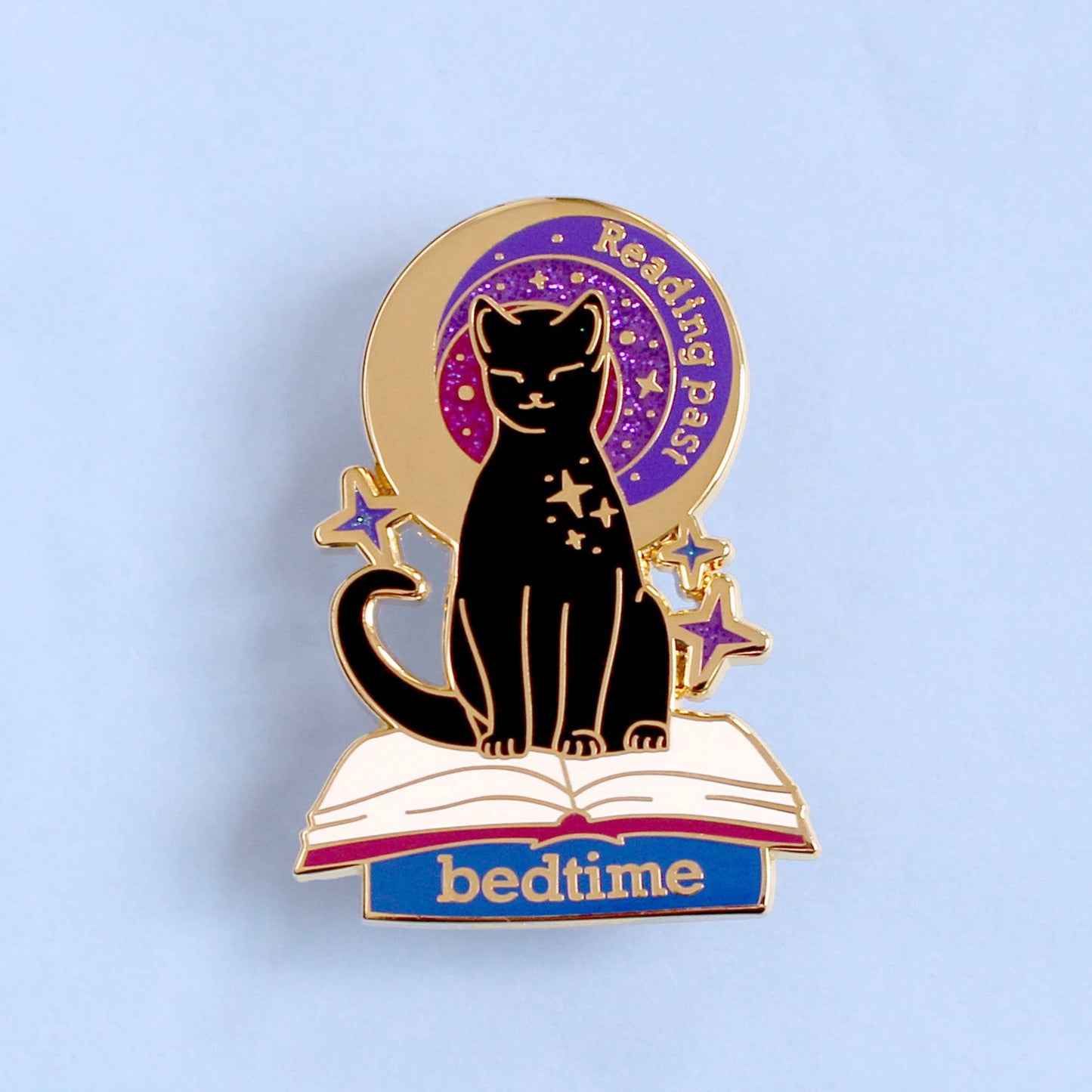 Reading Past Bedtime Cat Enamel Pin