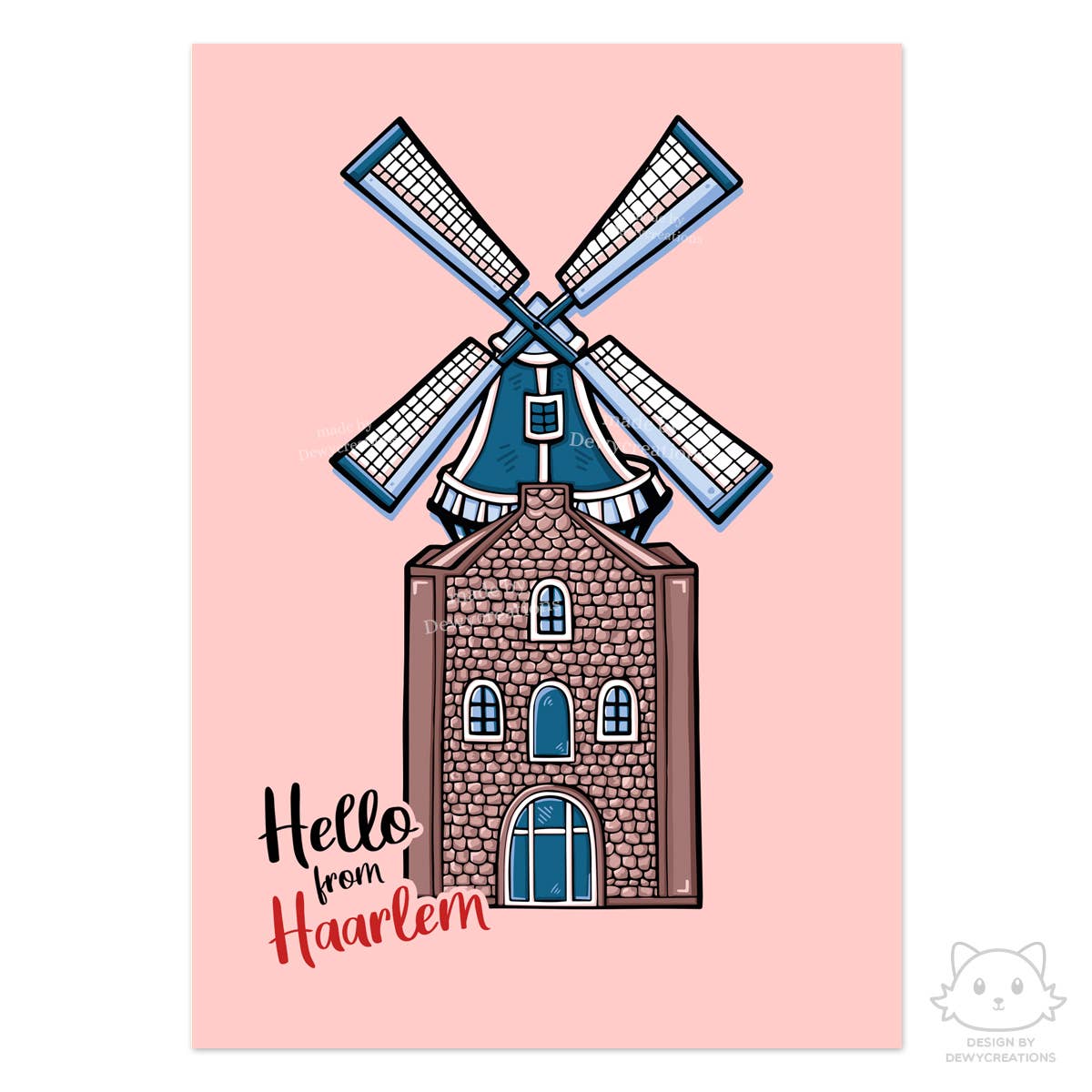 A6 postcard - Hello from Haarlem - Molen de Adriaan