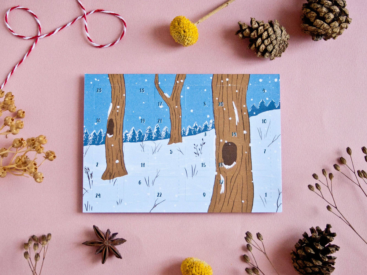 Advent calendar postcard winter forest