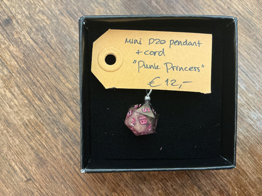 Mini D20 pendant on black cord