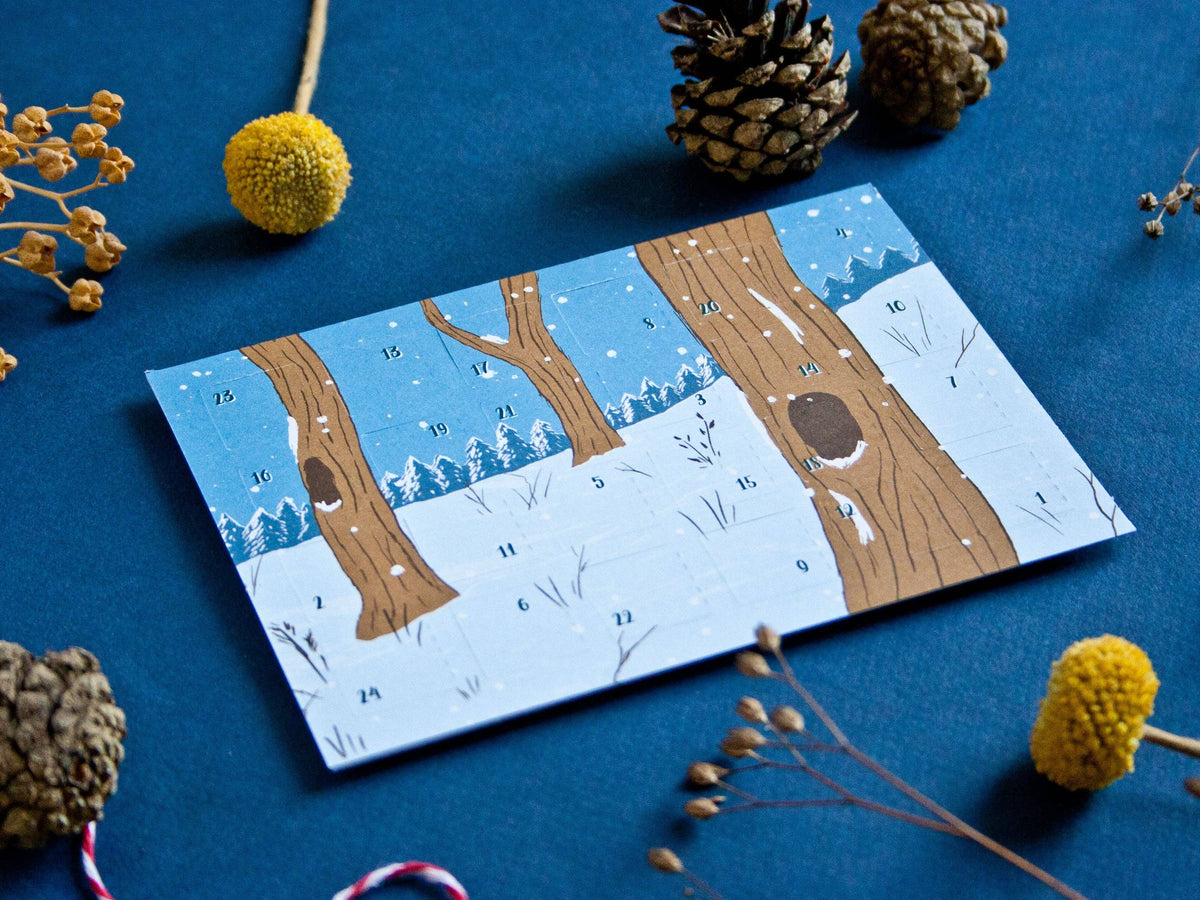Advent calendar postcard winter forest
