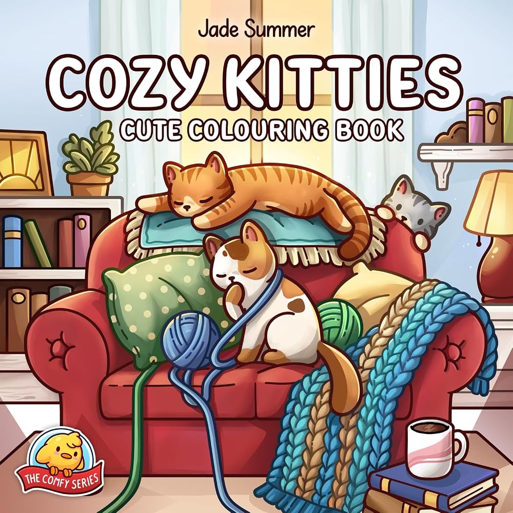 Cozy Kitties: A simple and cute colouring book filled with adorable cats, perfect for adults, teens and children (The Comfy Series) cover image