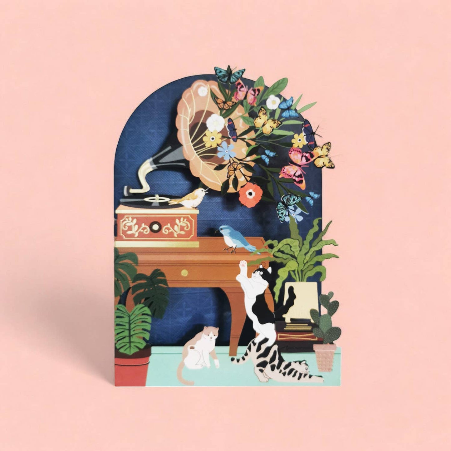 Cats and record player laser cut card