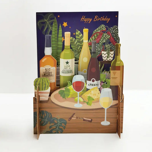 3D Pop-up Birthday card featuring Wine and Cheese