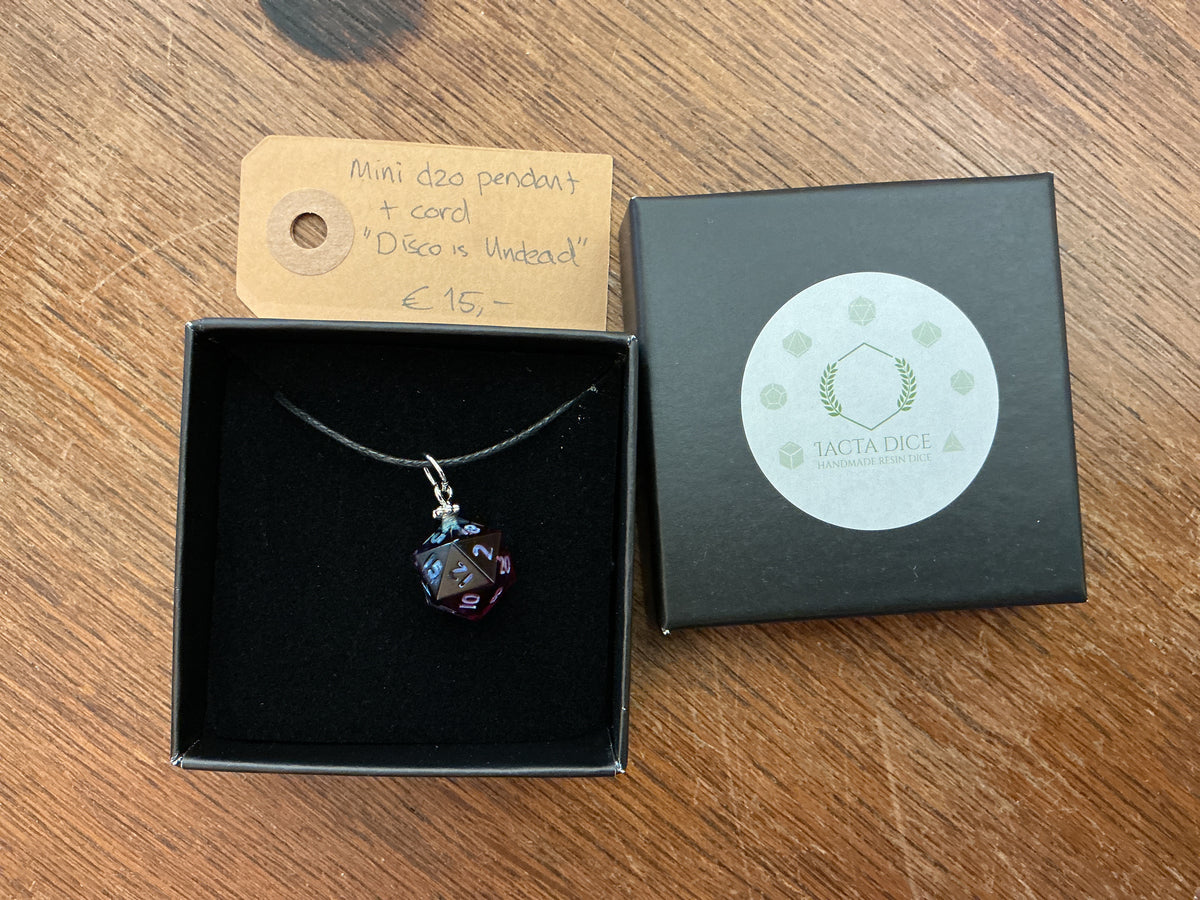 Mini D20 necklace “Disco is Undead”