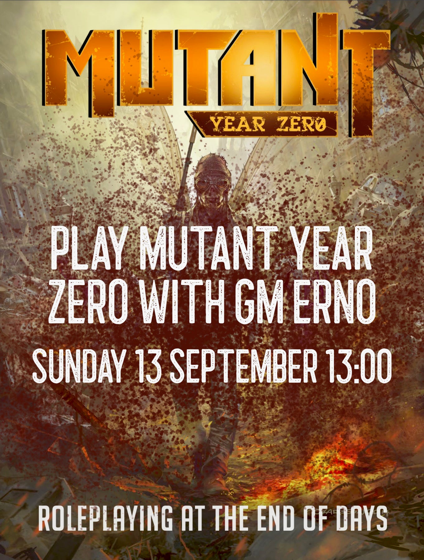 Mutant Year Zero RPG Session: Sunday 13/09/2026 at 13:00