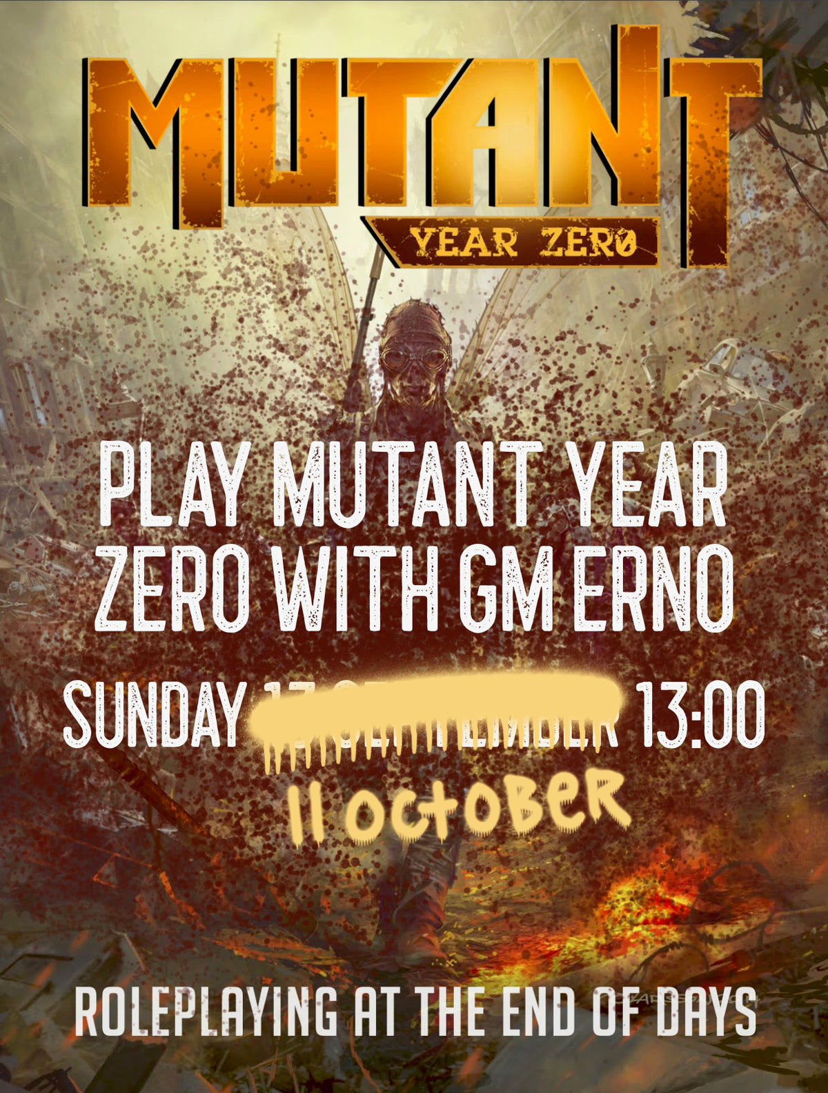 Mutant Year Zero RPG Session: Sunday 11/10/2026 at 13:00
