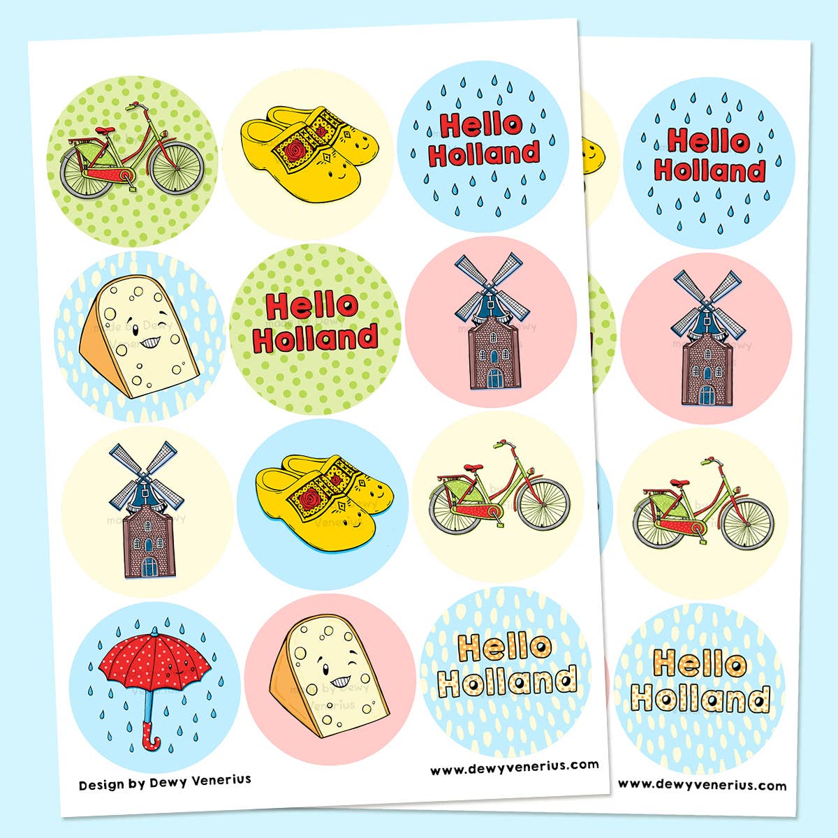 Hello Holland Sticker Sheet A4