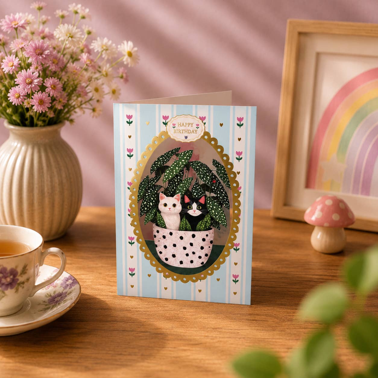 Potted Kitten Birthday card