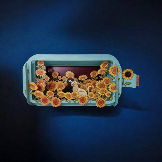 Cats and Sunflowers message in a bottle pop-up card