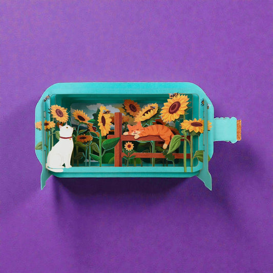 Sunflower Garden Cats Pop Up Greeting Card
