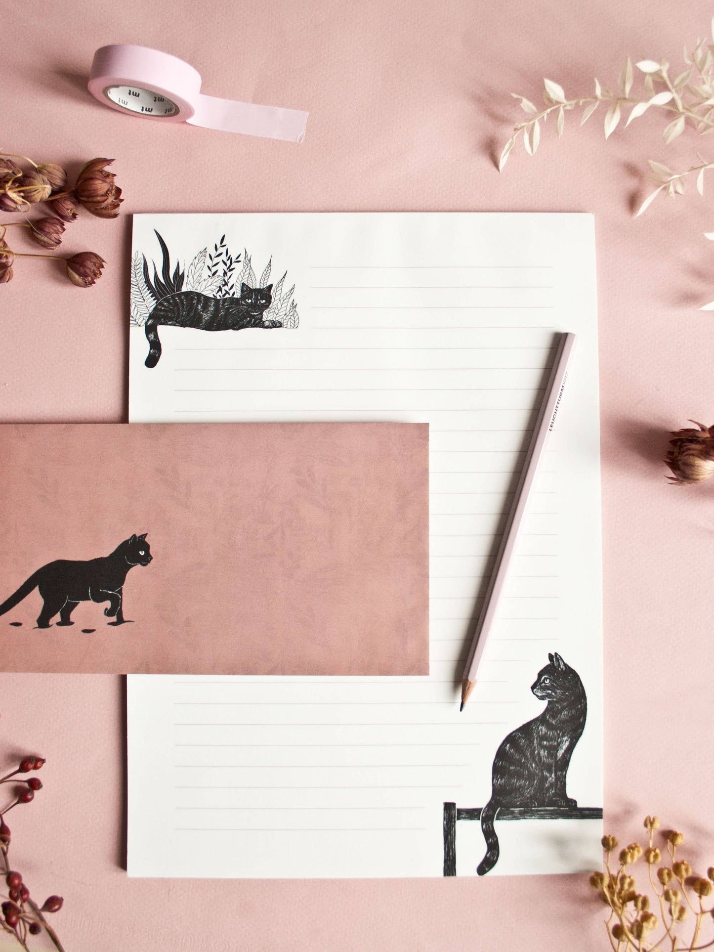 Stationery set cats, A4 notepad & 10 envelopes