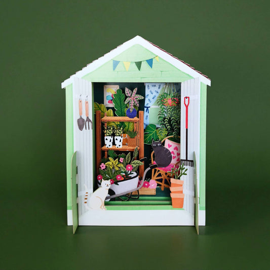 Miniature World pop up card  -Garden shed