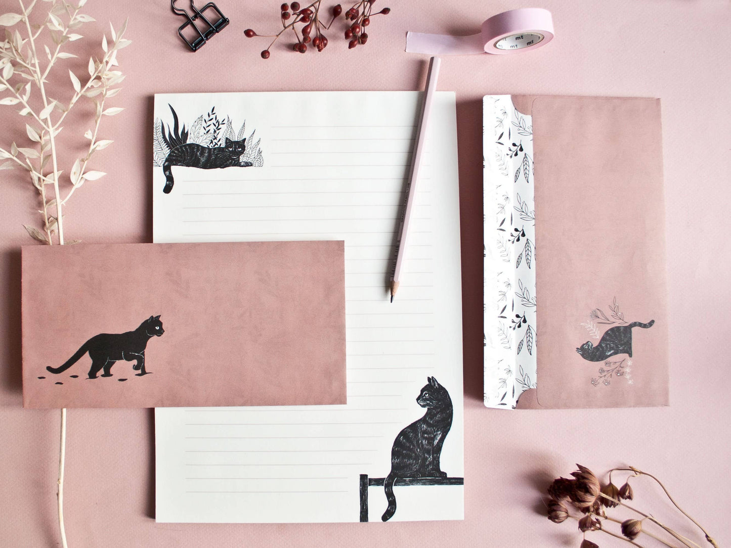Stationery set cats, A4 notepad & 10 envelopes