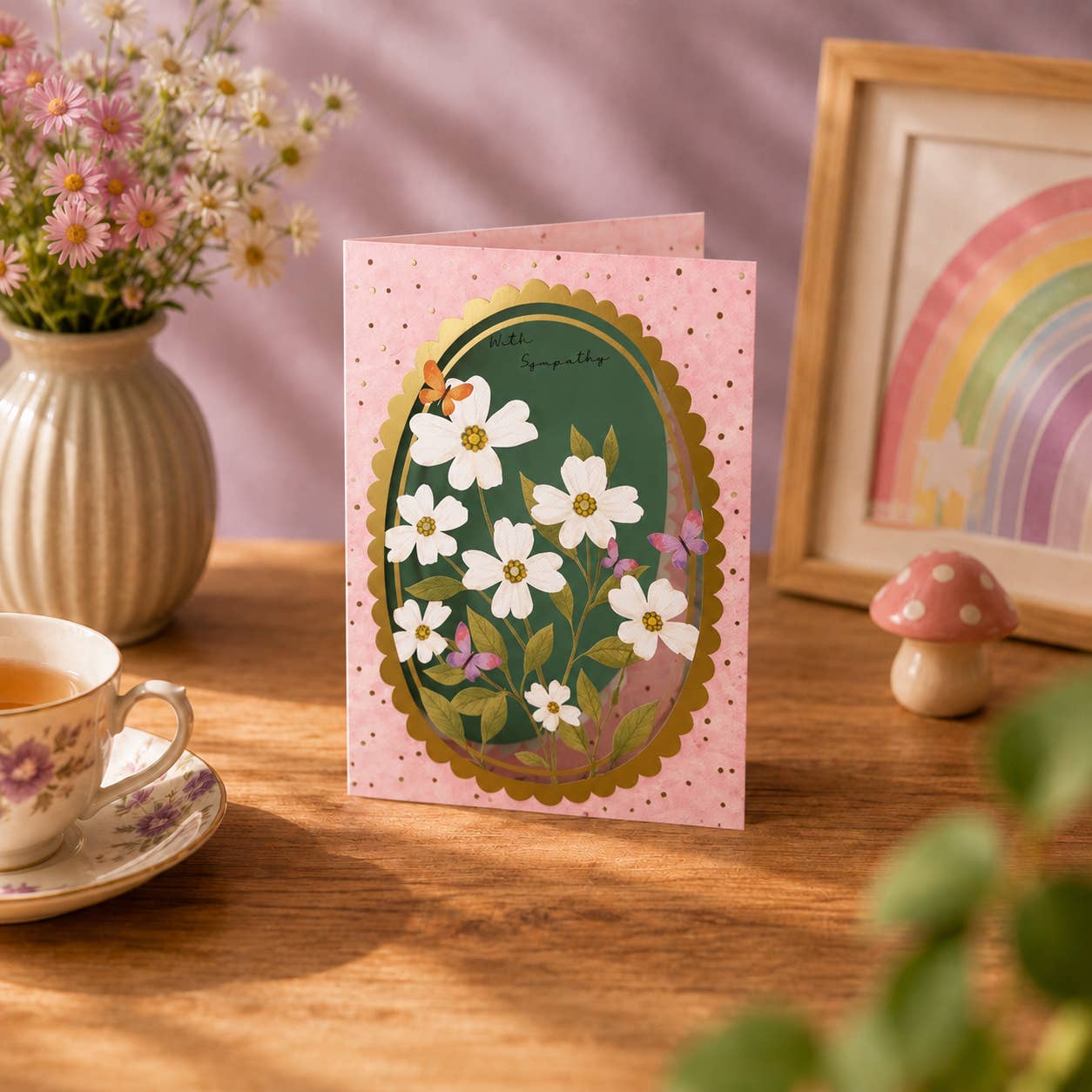 With Sympathy Wildflowers laser cut card