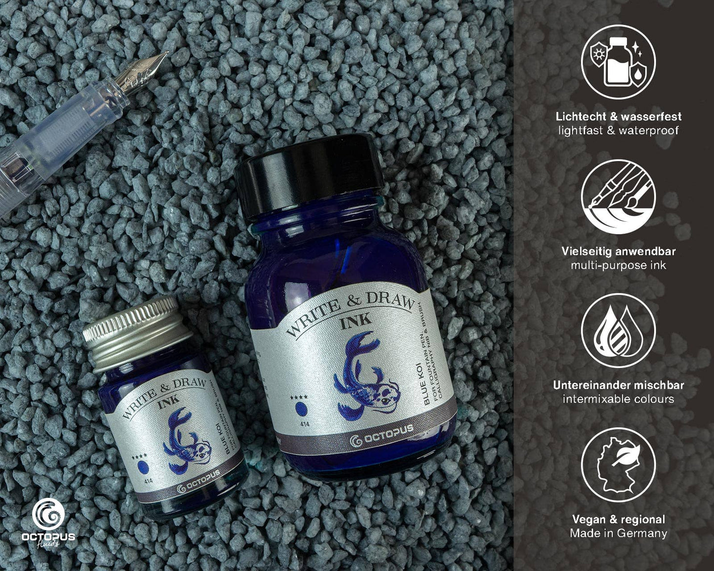 Write and Draw Ink 414 Blue Koi Writing Paper 10ml