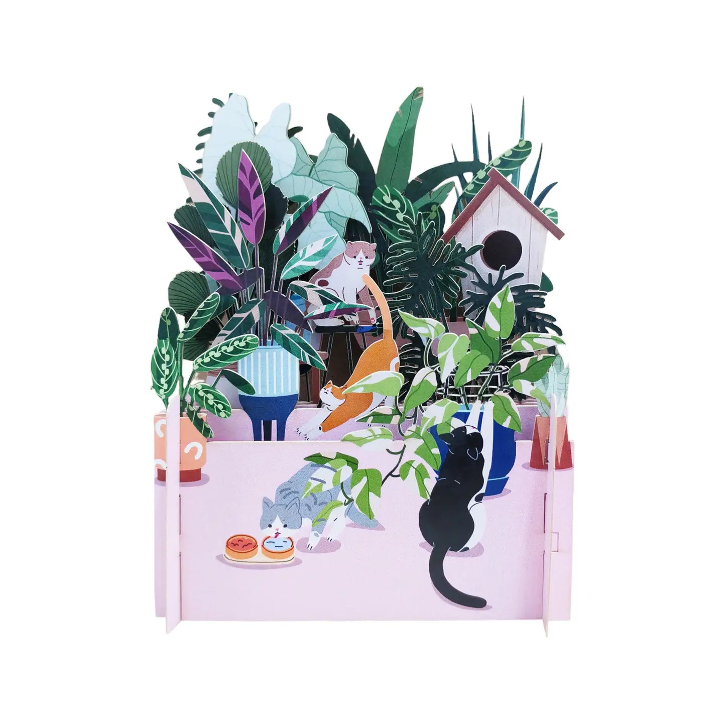 3D Card featuring plants and cats