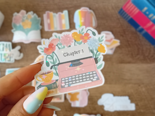 Waterproof Holographic Sticker - Floral Typewriter